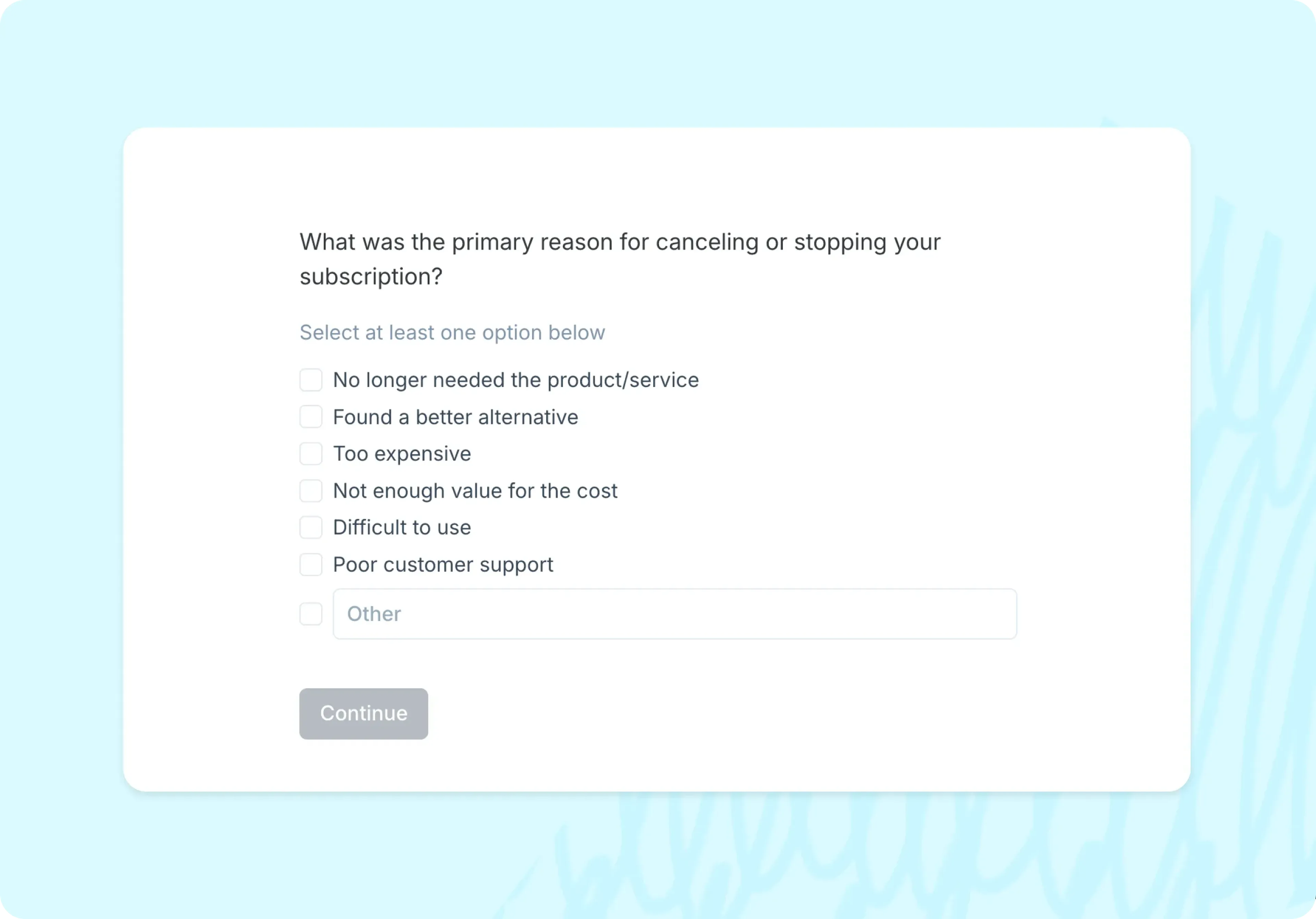 Template of customer churn survey from Lyssna