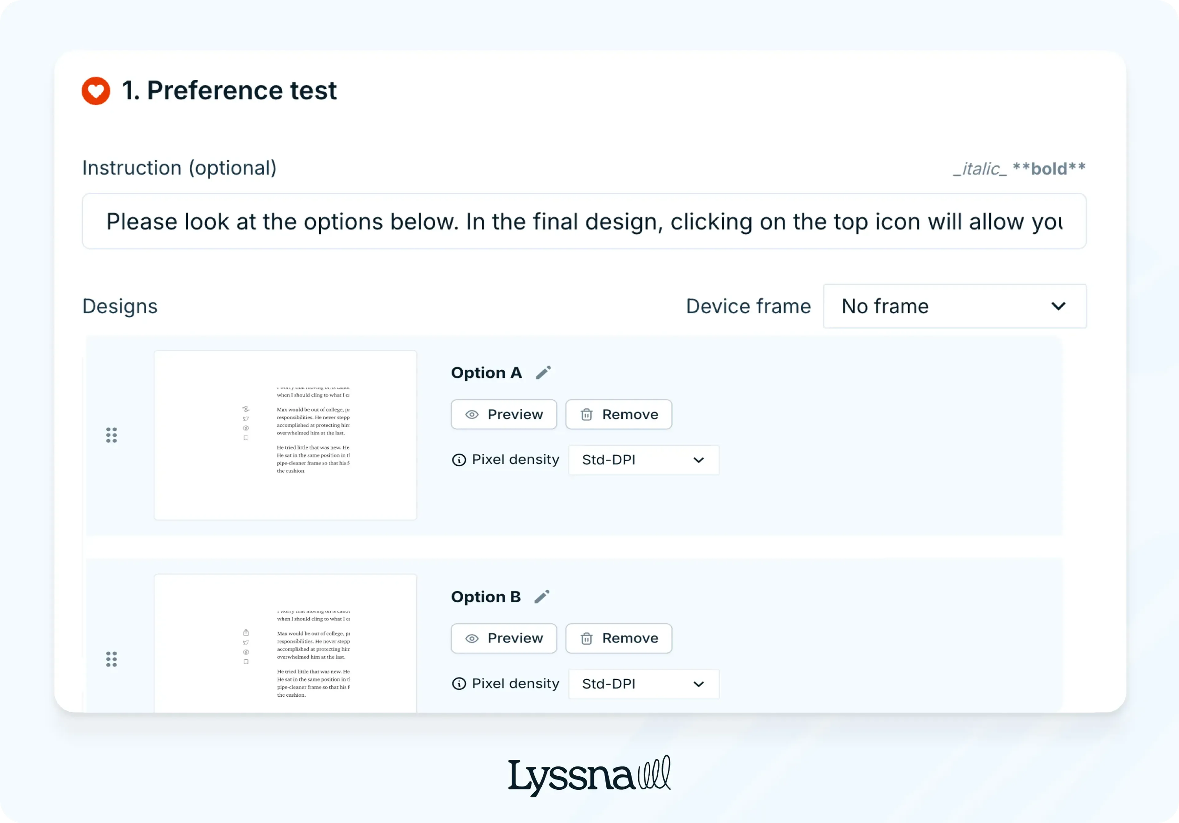 Icon testing guide - Example of creating Preference test in Lyssna