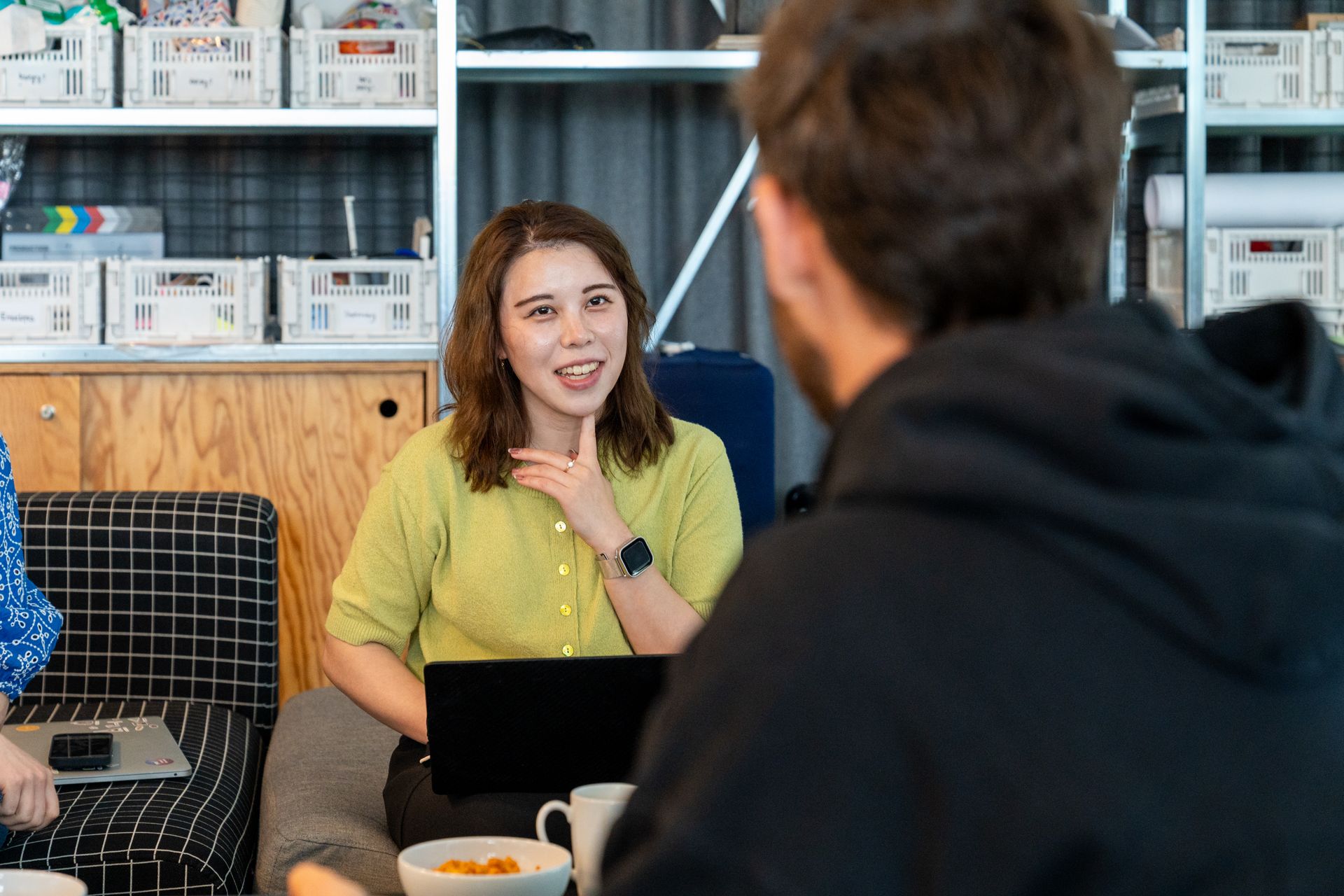 Two people talking across from each other.