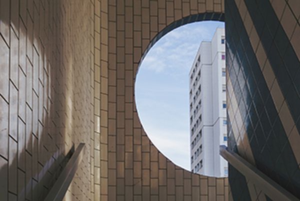 A view through a curved brick detail