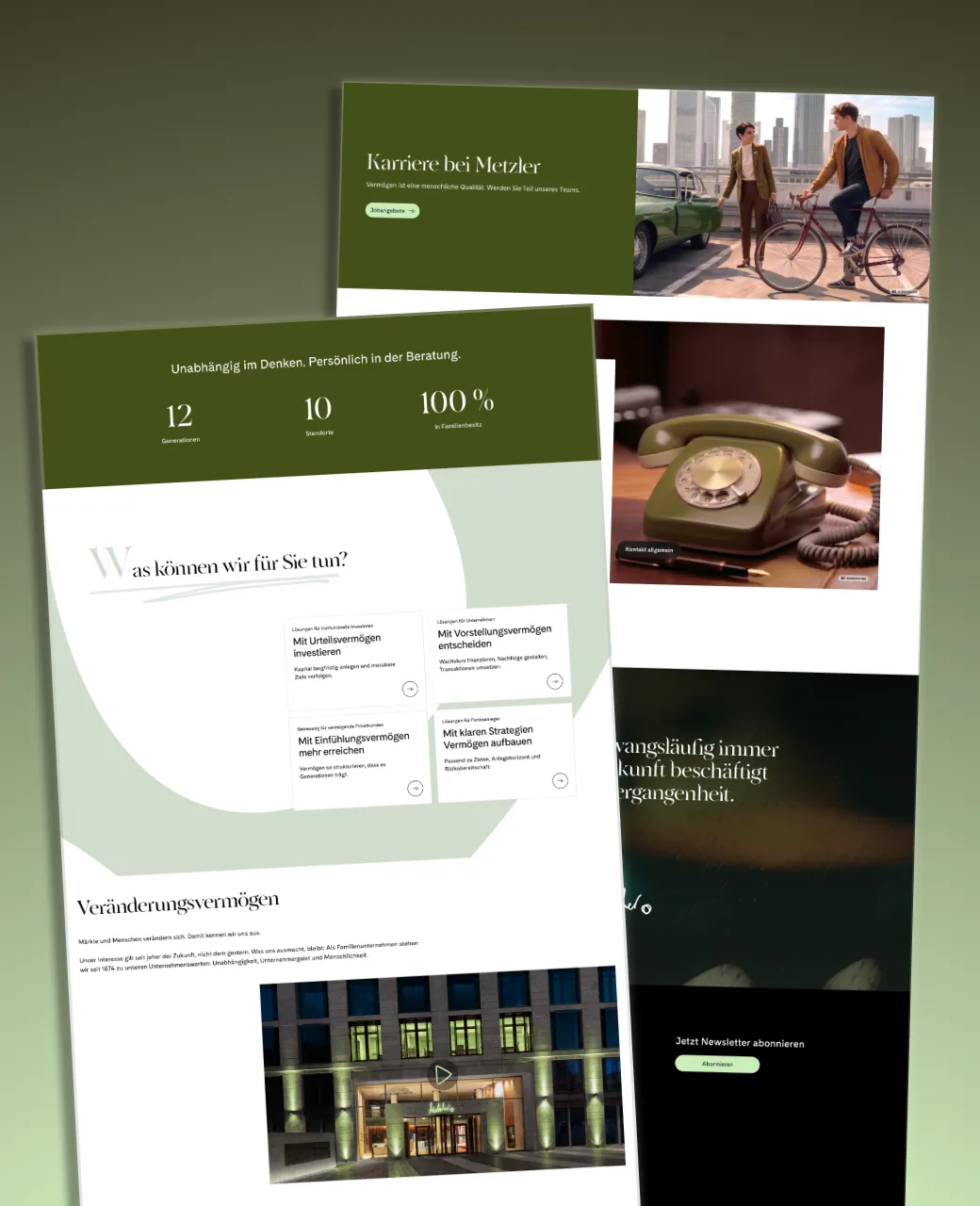 Mockup of the Metzler Homepage and the Metzler Career page.
