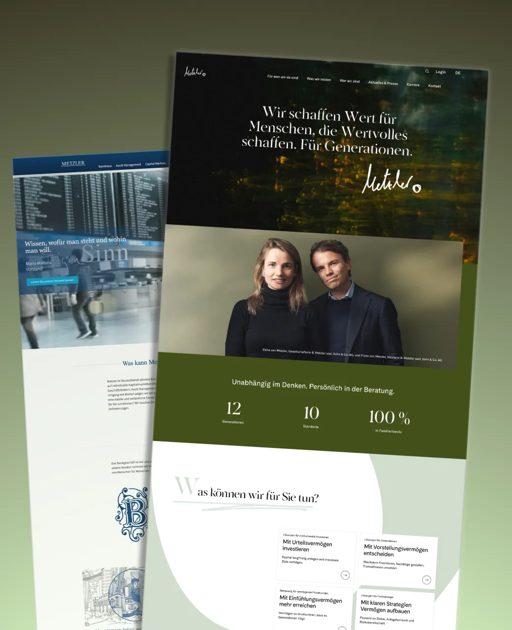 Mockup of the old and the new Metzler Bankhaus Website