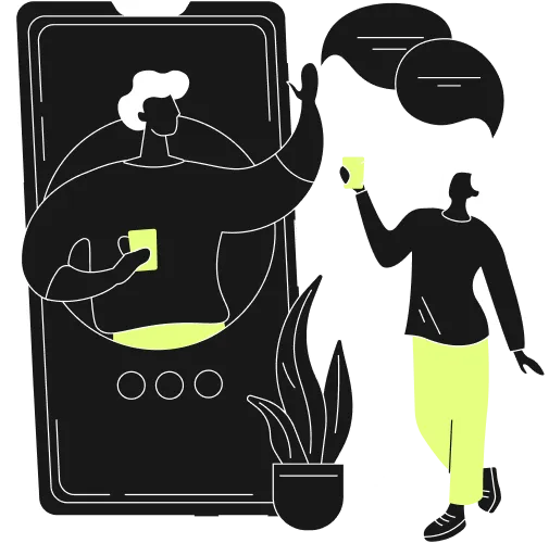 Conversation between a woman and a man through a smartphone.