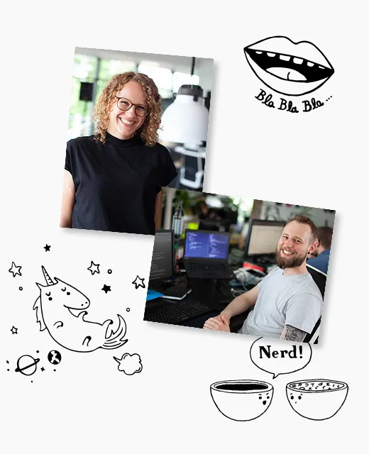 Collage of Sensory employees: project manager, UX designer, frontend developer, and web engineer — shown in a modern office environment.