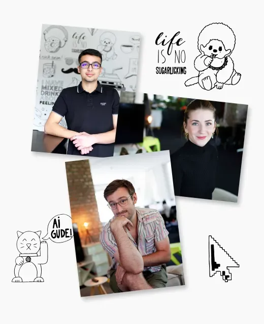 Collage of employees: friendly portraits of team members that convey openness and a positive work atmosphere.