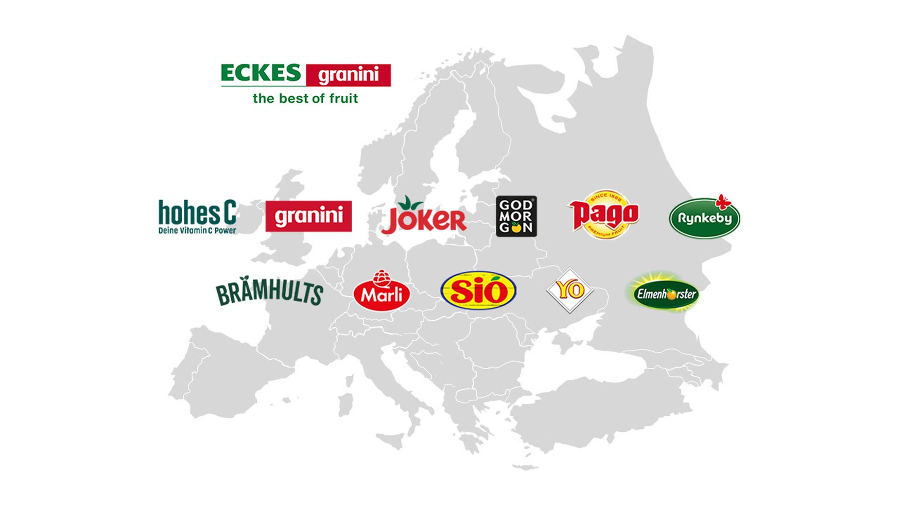 All brands of Eckes-Granini in front of a Europe map