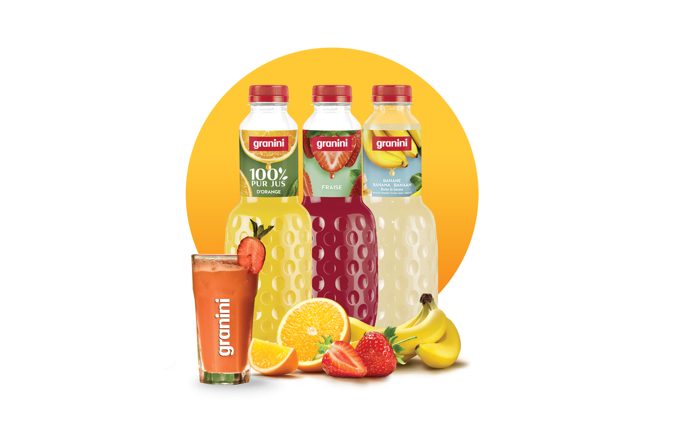Visuels cocktails rond smoothie fraise banane orange