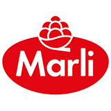Red oval logo with "Marli" in white text and a stylized raspberry graphic above the name.