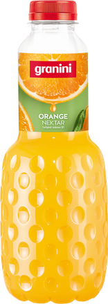 A clear plastic bottle of Granini Orange Nectar with a red cap and orange label, featuring an image of orange slices.