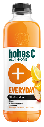 hohes C ALL-IN-ONE Everyday - Fruchtsaft mit 10 Vitaminen, Eisen, Ballaststoffen in der Geschmacksrichtung Orange, Zitrone, Sanddorn