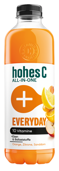 hohes C ALL-IN-ONE Everyday - Fruchtsaft mit 10 Vitaminen, Eisen, Ballaststoffen in der Geschmacksrichtung Orange, Zitrone, Sanddorn