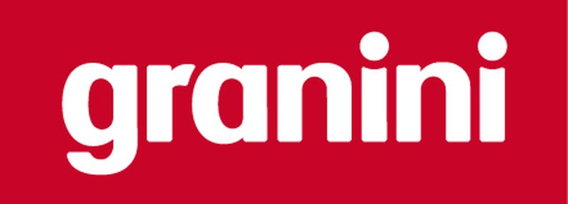 granini logo featuring white lowercase letters on a red background.