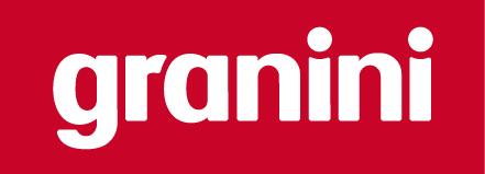 granini logo featuring white lowercase letters on a red background.