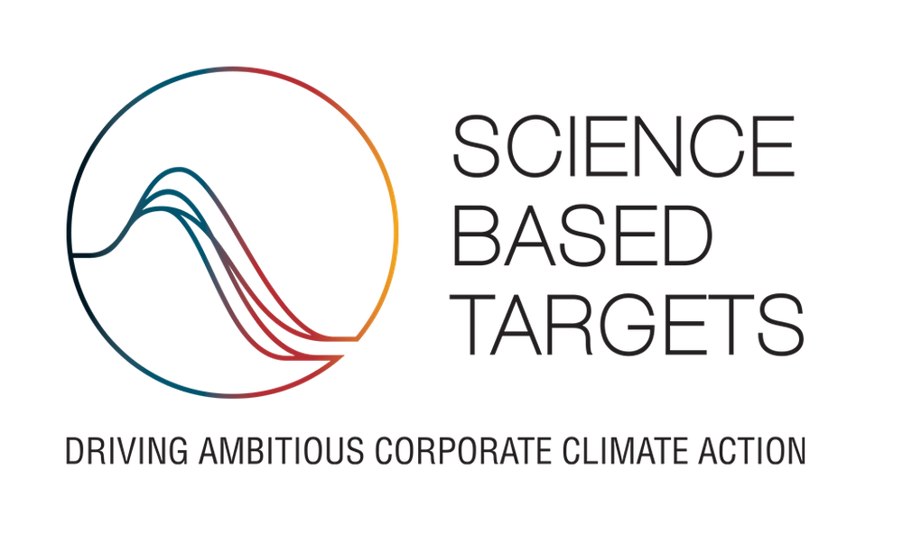 Logo of Science Based Targets featuring a multicolored wave design and text "Driving Ambitious Corporate Climate Action."