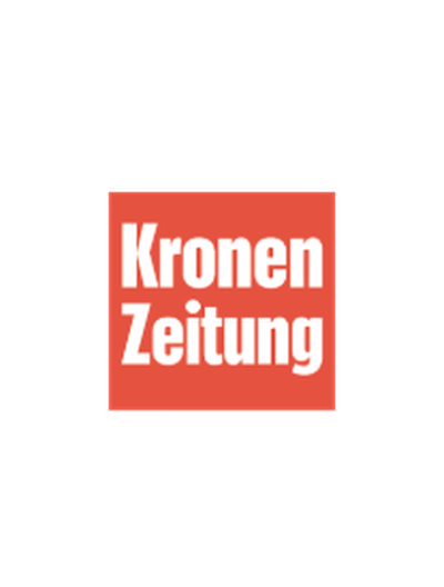 Logo der Kronen Zeitung: weißer Schriftzug „Kronen Zeitung“ auf rotem Quadrat.