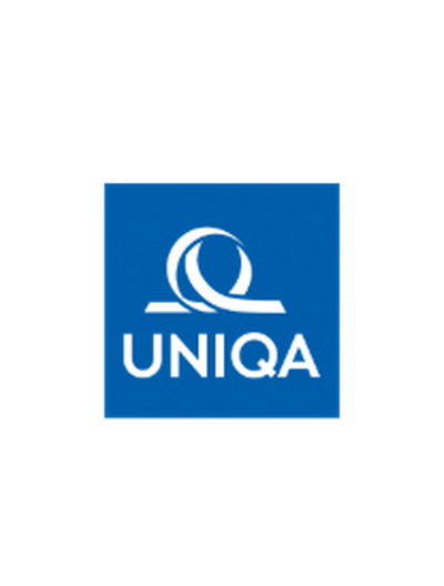 UNIQA Logo: Weißer, stilisierter Buchstabe Q über dem Wort UNIQA auf blauem Hintergrund.