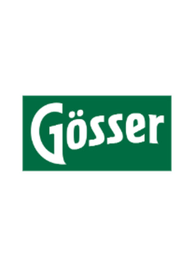 Logo der Biermarke Gösser: weißer Schriftzug auf grünem Hintergrund.