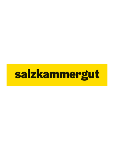 The word ‘Salzkammergut’ in bold, black lettering on a yellow bar against a white background.