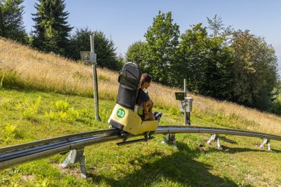 Summer toboggan run on sunny Grünberg