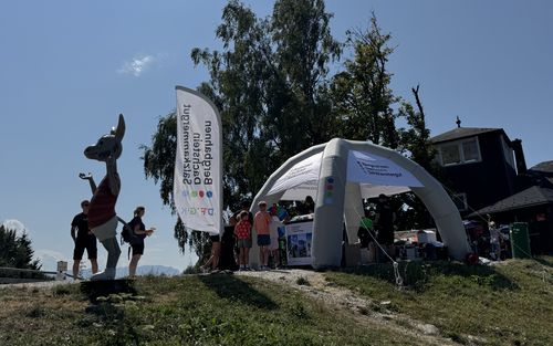 BBDS Stand neben Holzfigur