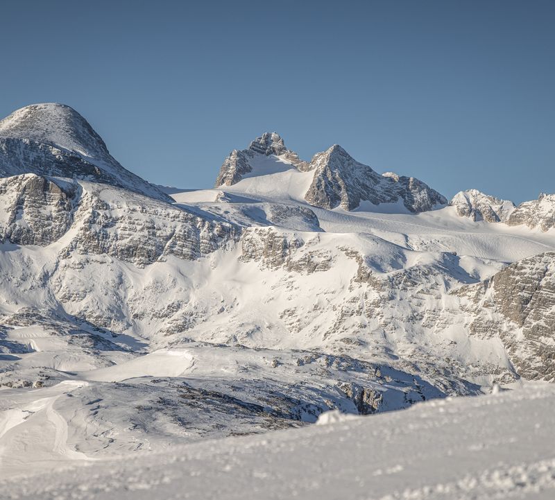 Sunny view of the snow-covered Dachstein glacier