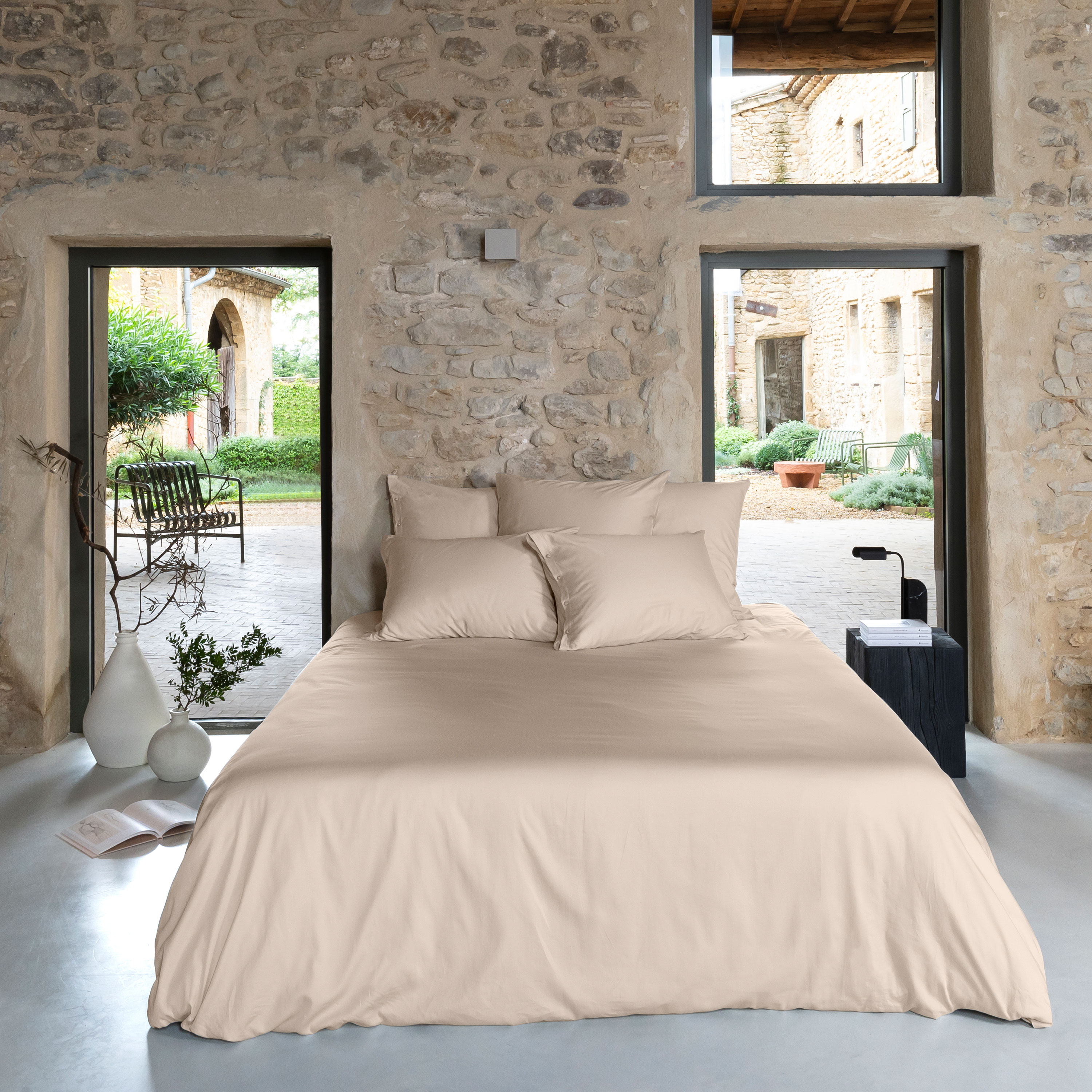 Carré Blanc Housse de Couette Lin Toucher Soyeux
