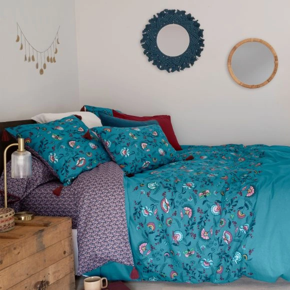Couvre-lit 100% Coton Délicatement Doux – Motif Cachemire Turquoise 210x254 Cm