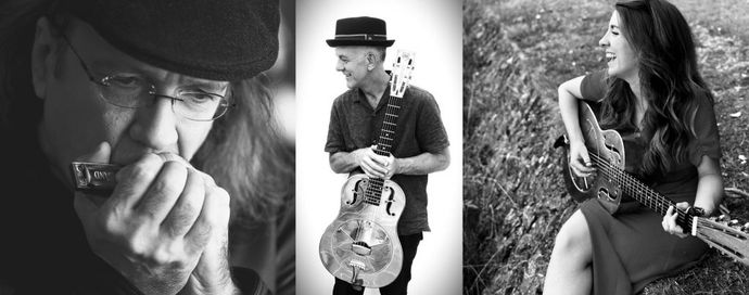 3 image collage of the 3 musicians who will be perfomrning.
