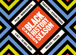 Black HIstory Season with orange yellow and blue geometric pattern