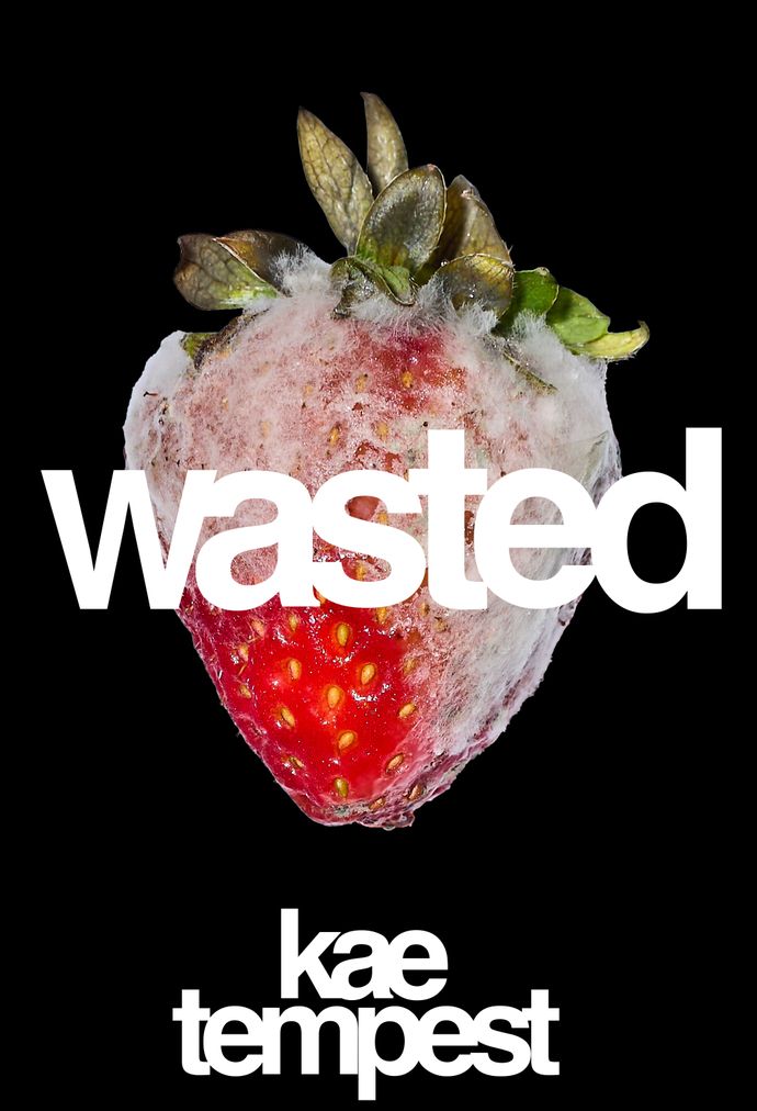 A black backround with a rotten Strawberry with the word Wasted coming across