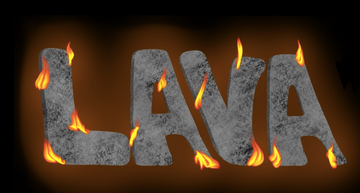 The word lava written in ashy text with flames coming off the letters