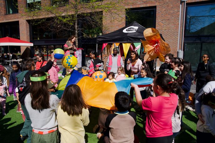 A group of children playing with objects