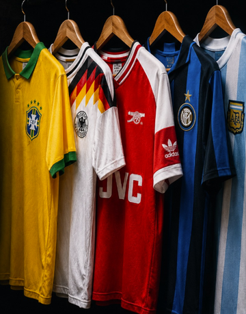 5 football shirts on hangers