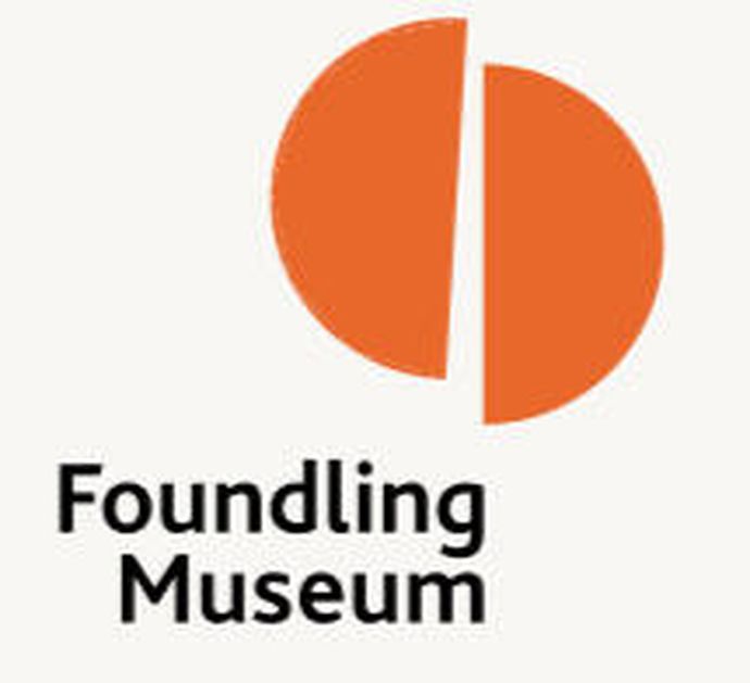 Logo of the Foundling Museum featuring an orange circular shape split in two with the museum's name below in black text.