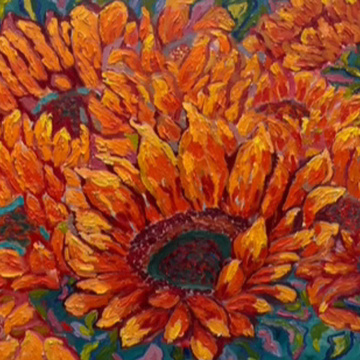 Painting of sunflowers in field