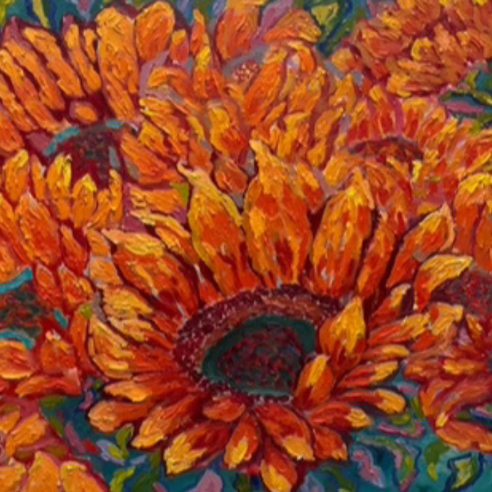 Painting of sunflowers in field