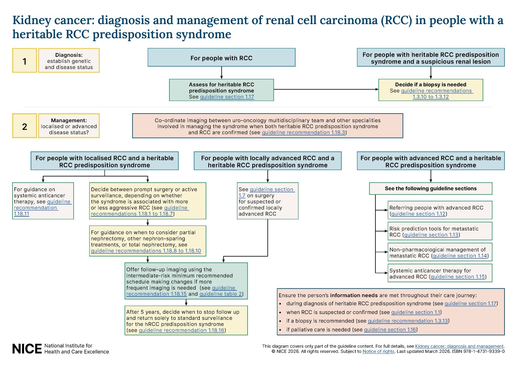 View visual summary on diagnosis and management of renal cell carcinoma (RCC) in people with a heritable RCC predisposition syndrome
