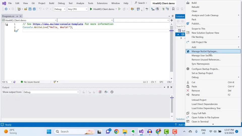 ‘Manage Nuget Packages.’