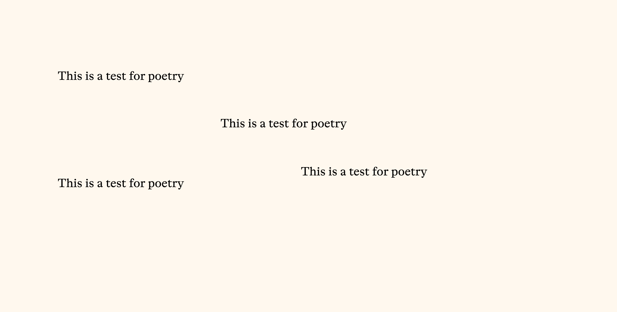 Poetry layout for desktop, four lines of verse placed across a wide cream field