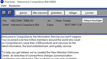 Screenshot meiner ersten Email 1995