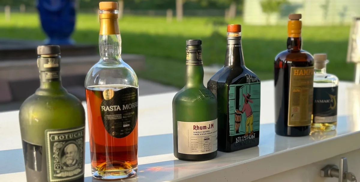 Lineup of a rum tasting with different styles of rum