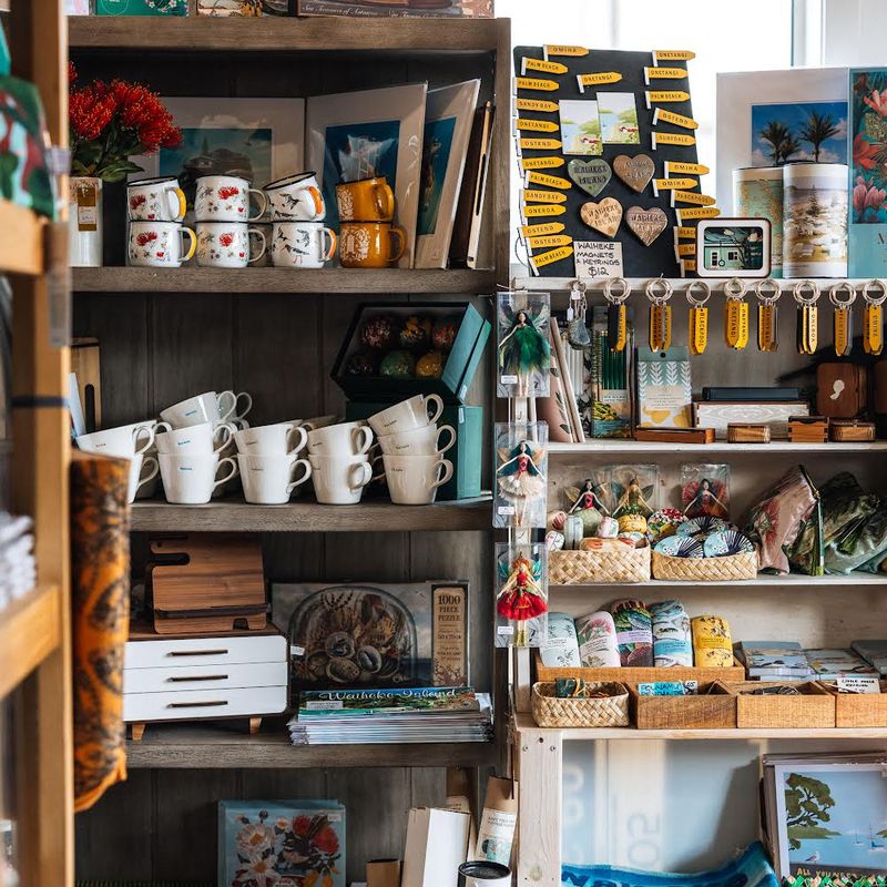 shelves with gifts stacked on them