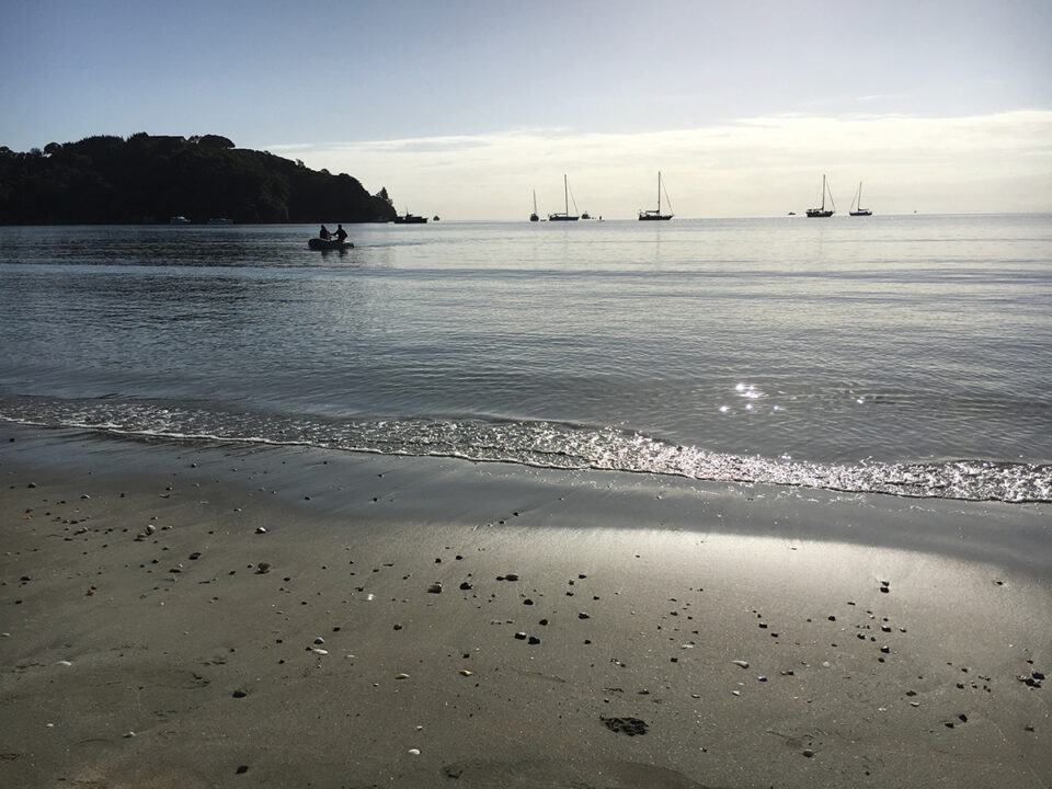 Boats on the sea at Oneroa Beach