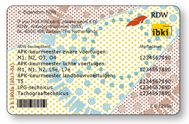 Voorbeeld van de achterkant van een bevoegheidspas APK