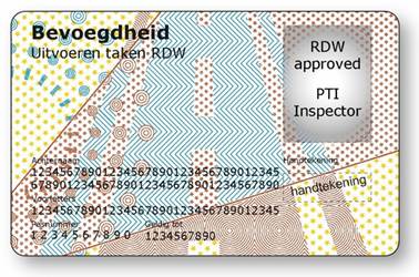 Voorbeeld van de voorkant van een bevoegdheidspas van APK