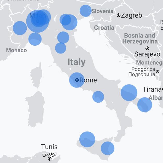 Map of 600 students connecting from all over Italy