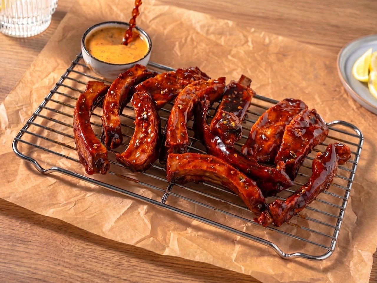 Pittige spareribs op een rooster