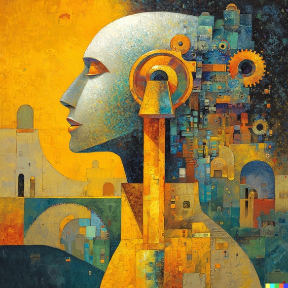 Abstract AI generated artwork with the prompt: "Generative intelligence creating new worlds" painted by Herbert Boeckl