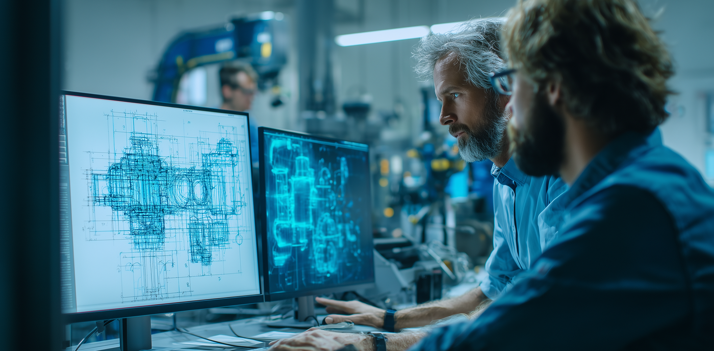 A group of programers looking at generated visuals on a worktable