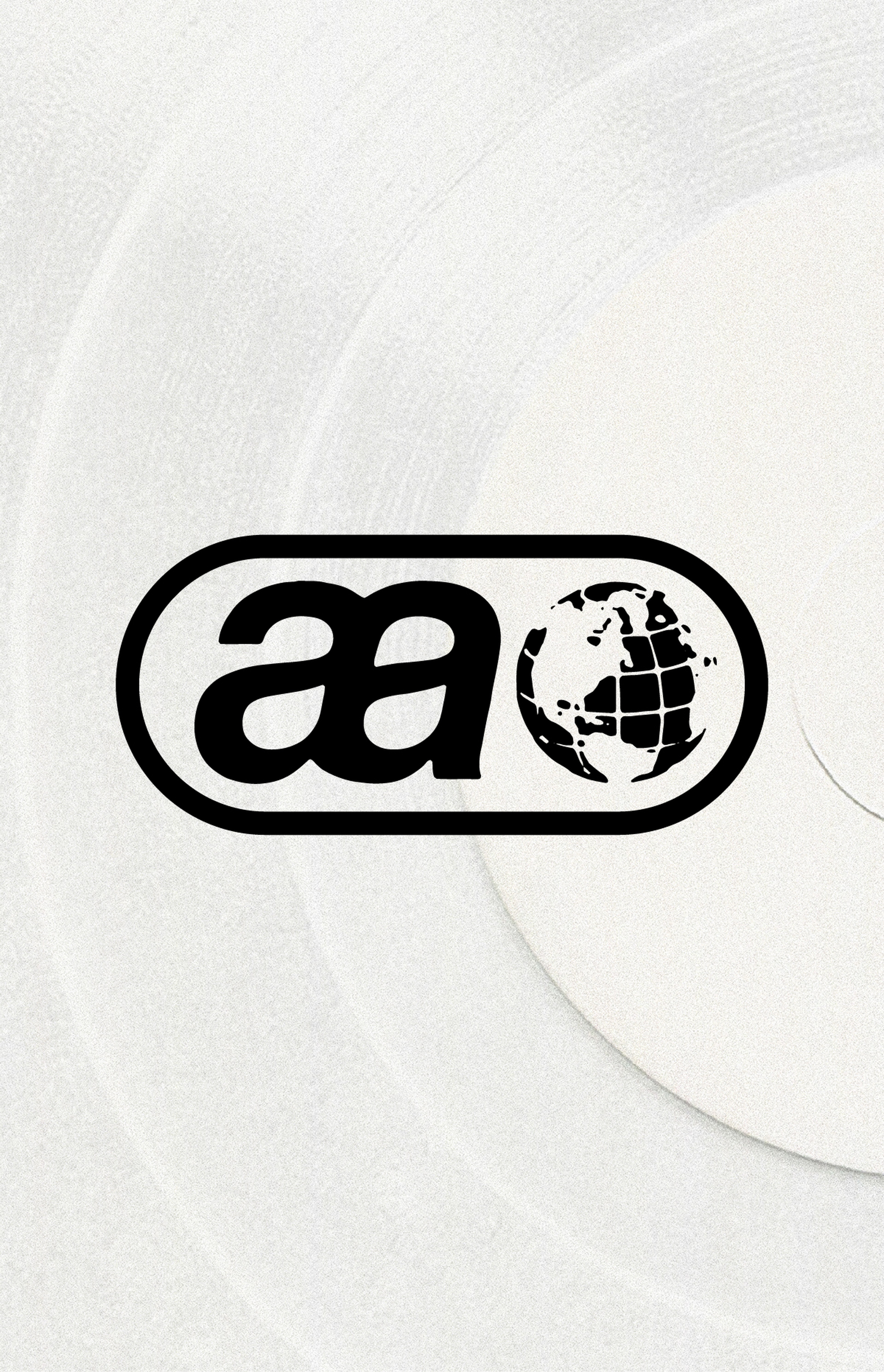Black "aa" logo with a globe design on a textured white background.